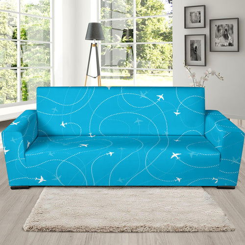 Airplane Destinations Blue Background Sofa Slipcover