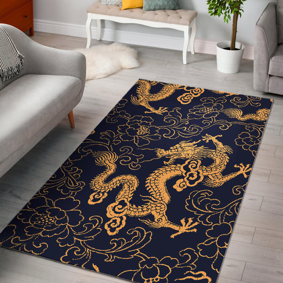 Gold Dragon Pattern Area Rug