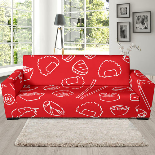 Sushi Pattern Red Background Sofa Slipcover