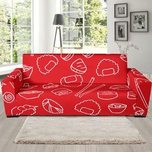 Sushi Pattern Red Background Sofa Slipcover