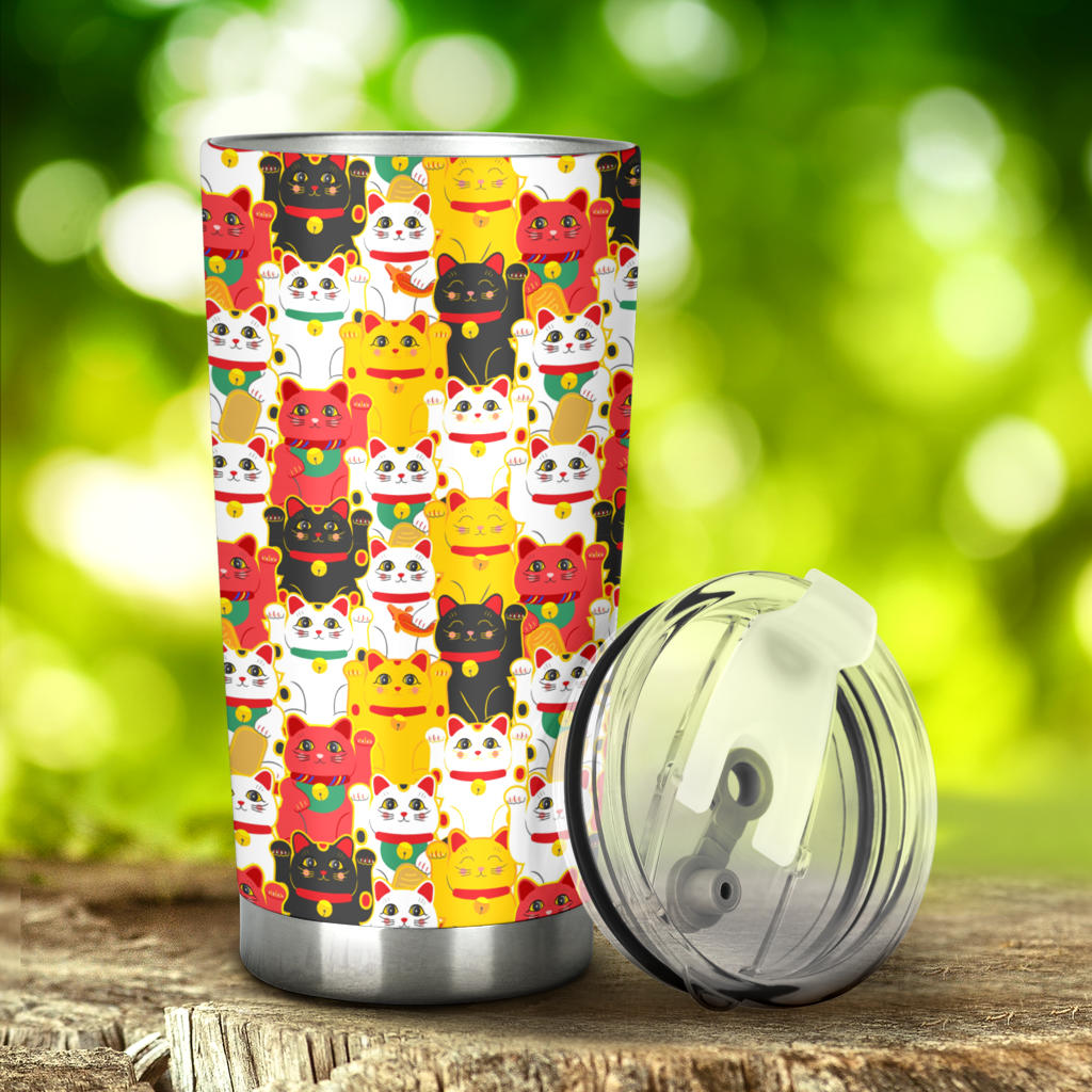Colorful Maneki Neko Lucky Cat Pattern Tumbler