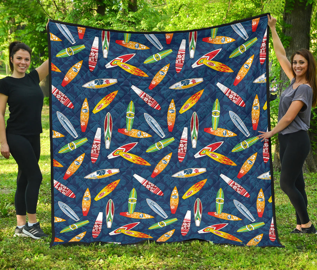 Surfboard Pattern Print Design 01 Premium Quilt