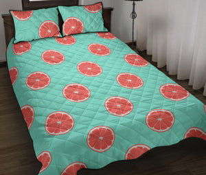 Grapefruit green background Quilt Bed Set