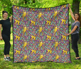 Cute Yellow Monkey Leaves Pattern Premium Quilt