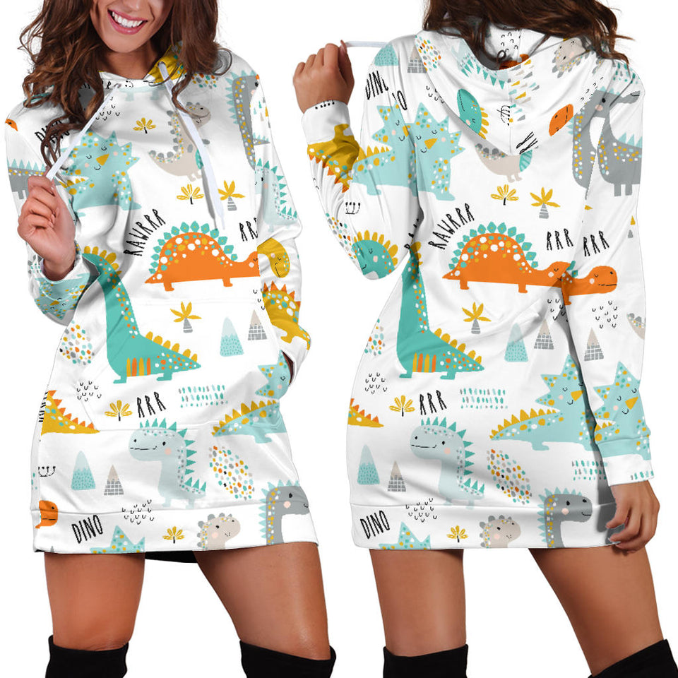 Cute Funny Kids Dinosaurs Pattern Women'S Hoodie Dress