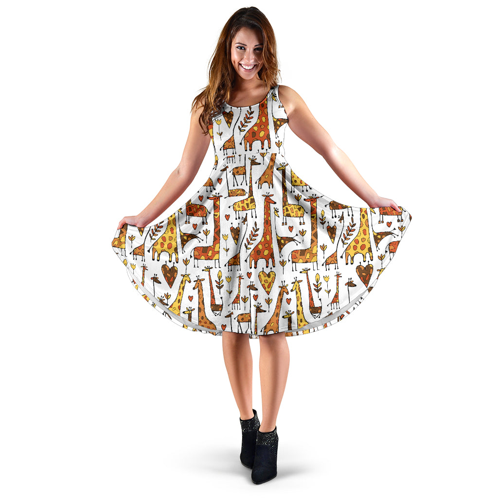 Giraffe Pattern Print Design 04 Sleeveless Midi Dress