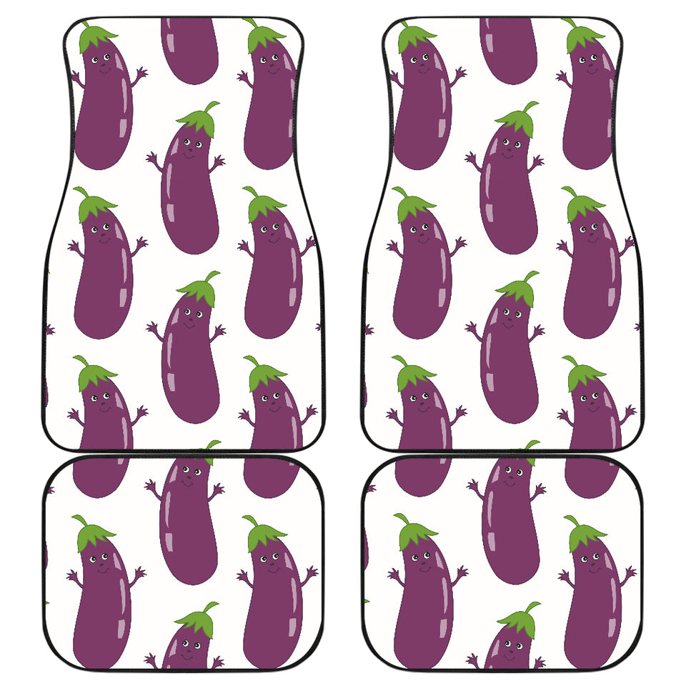 Eggplant Pattern Print Design 01 Front and Back Car Mats