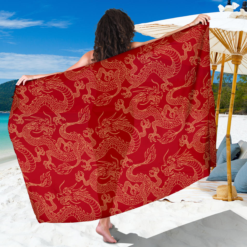 Gold Dragons Red Background Sarong