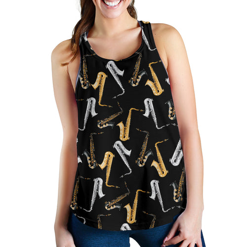saxophone design pattern Women Racerback Tank Top