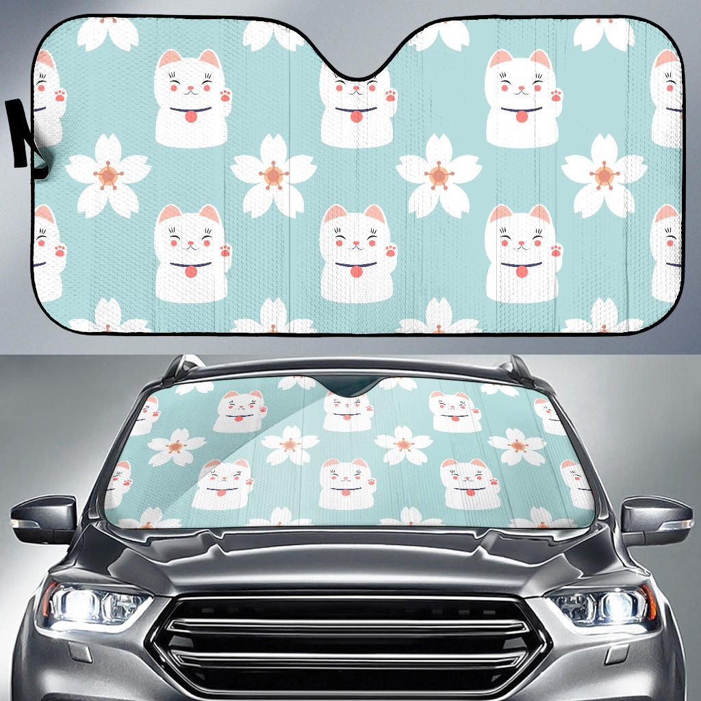 Maneki Neko Cat Sakura Car Sun Shade