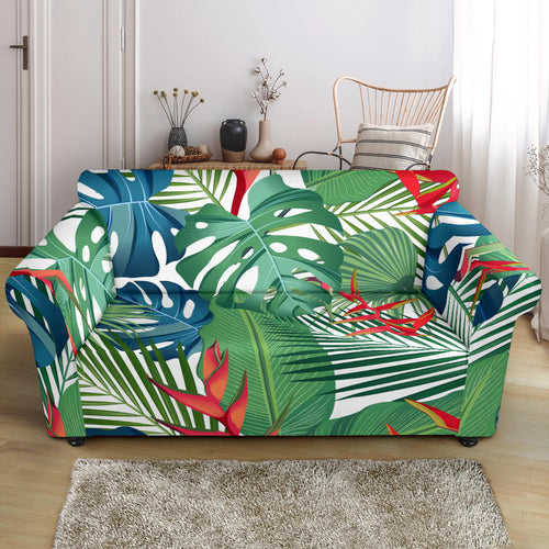 Heliconia Palm And Monstera  Leaves Pattern Loveseat Couch Slipcover