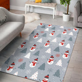 Snowman Christmas  Tree Snow Gray Background Area Rug
