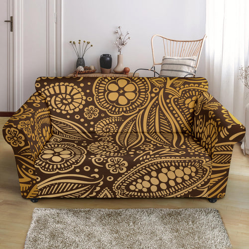 Cocoa Beans Tribal Polynesian Pattern Background Loveseat Couch Slipcover
