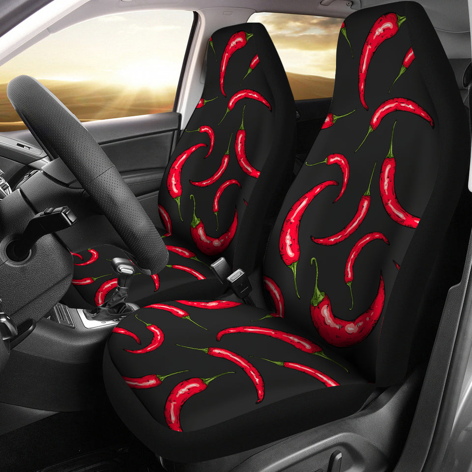 Chili Peppers Pattern Black Background  Universal Fit Car Seat Covers