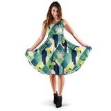 Toucan Tropical Leaves Design Pattern Sleeveless Midi Dress