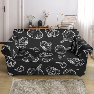 Garlic Pattern Black Background Loveseat Couch Slipcover