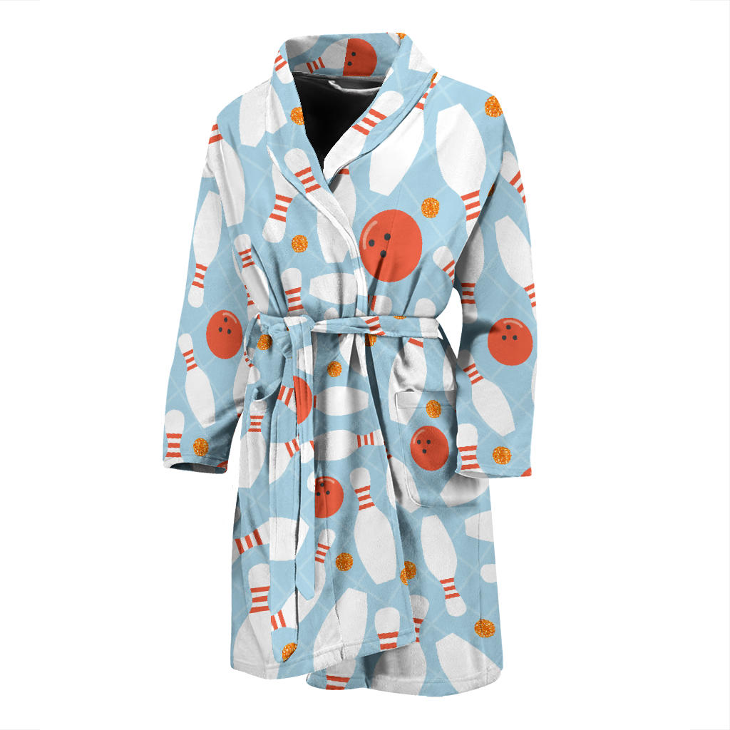 Bowling Ball Bowling Pins Blue Blackground Men'S Bathrobe