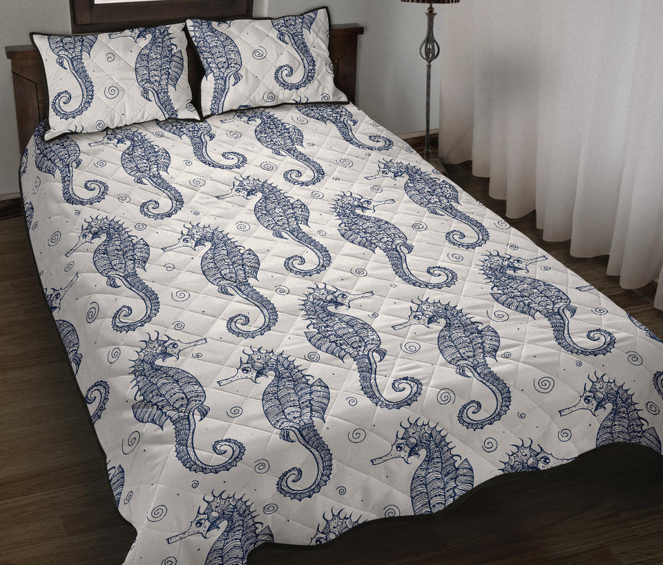 Seahorse pattern background Quilt Bed Set