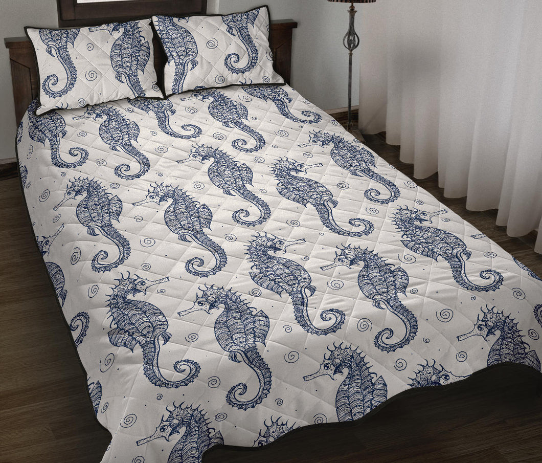 Seahorse pattern background Quilt Bed Set