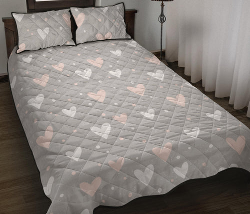 Heart pattern gray background Quilt Bed Set