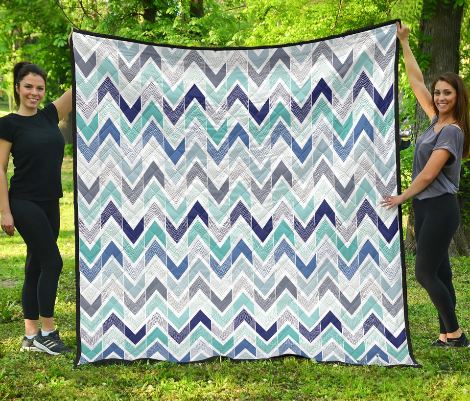 Zigzag  Chevron Blue Pattern Premium Quilt