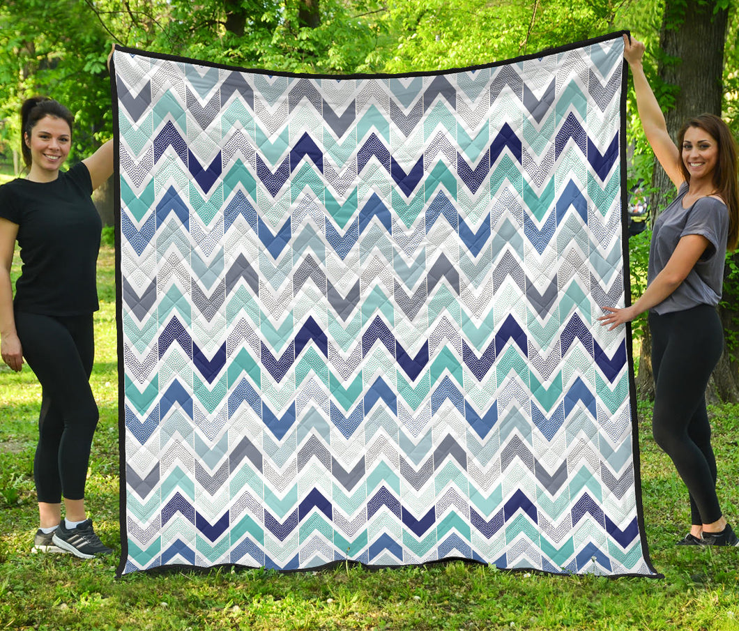 Zigzag  Chevron Blue Pattern Premium Quilt