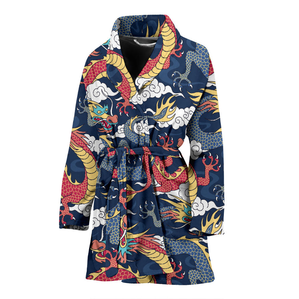 Blue Red Dragon Cloud Pattern Women'S Bathrobe