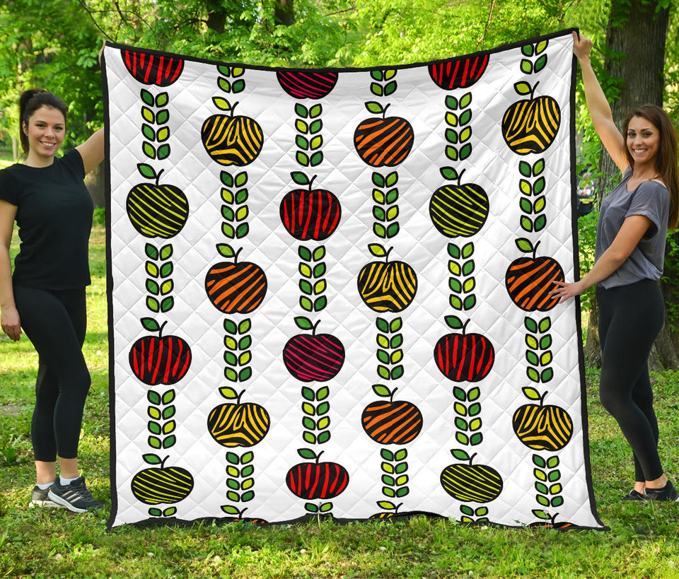 Colorful Apples Leave Zebra Stripe Premium Quilt