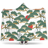 Bonsai Red Sun Japanese Pattern Hooded Blanket