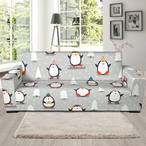 Cute Penguin Christmas Pattern Sofa Slipcover