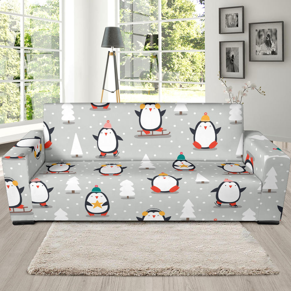 Cute Penguin Christmas Pattern Sofa Slipcover