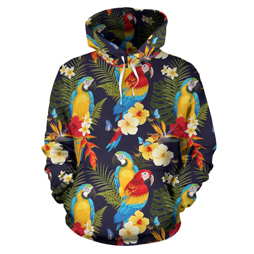 Colorful Parrot Flower Pattern Men Women Pullover Hoodie