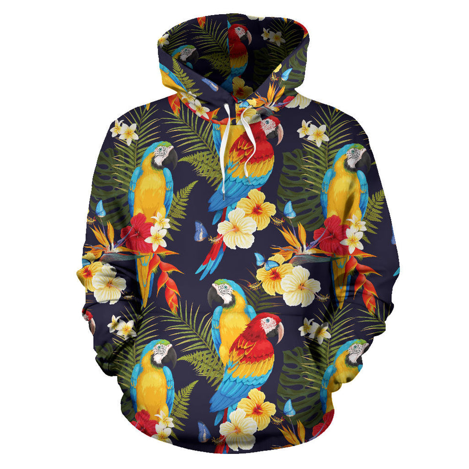 Colorful Parrot Flower Pattern Men Women Pullover Hoodie