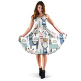 Lama Alpaca Cactus Hand Drawn Pattern Sleeveless Midi Dress
