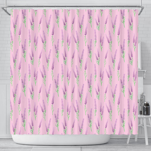 Lavender Pattern Pink Background Shower Curtain Fulfilled In US