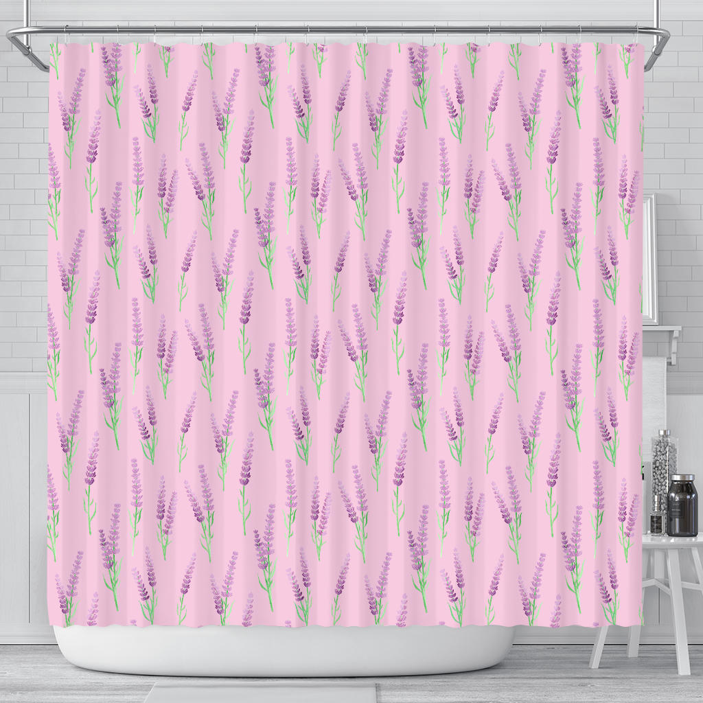 Lavender Pattern Pink Background Shower Curtain Fulfilled In US