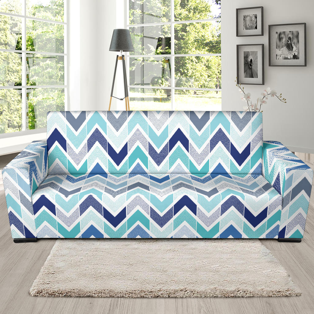 Zigzag  Chevron Blue Pattern Sofa Slipcover