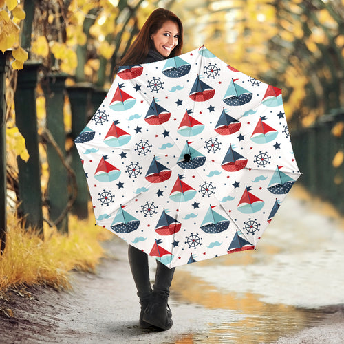 Cute Color Paper Sailboat Pattern Umbrella