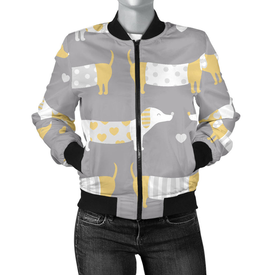 Cute Dachshund Dog Pattern Women'S Bomber Jacket