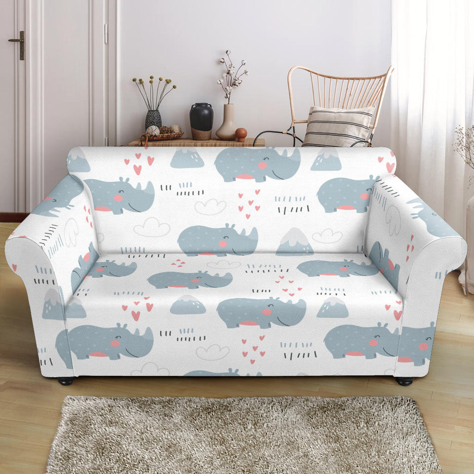 Cute Rhino Heart Pattern Loveseat Couch Slipcover