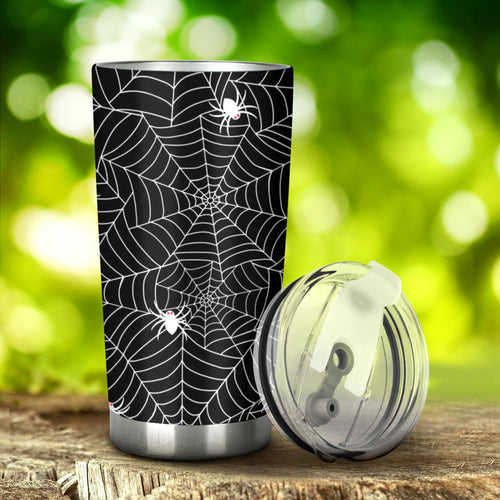 Spider Web Design Pattern Black Background White Cobweb Tumbler