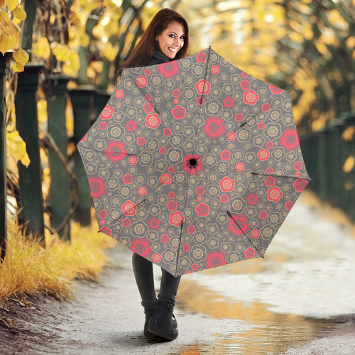Red Gold Sakura Cherry Blossom Gray Background Umbrella