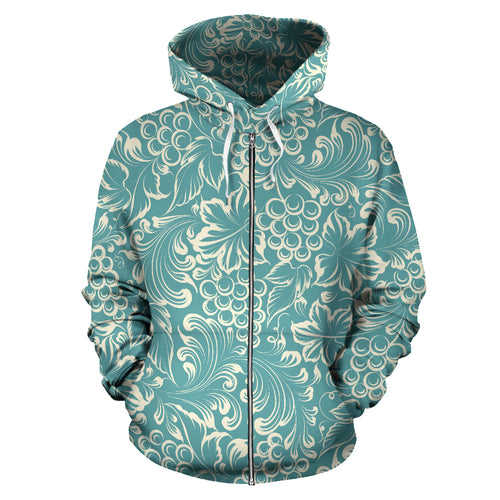 Classic Hand Drawn Grape Pattern Zip Up Hoodie