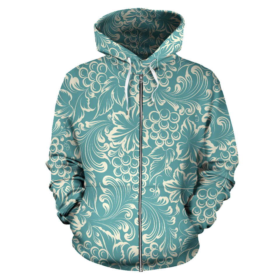 Classic Hand Drawn Grape Pattern Zip Up Hoodie