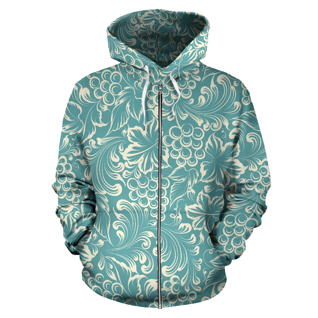 Classic Hand Drawn Grape Pattern Zip Up Hoodie