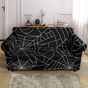 Spider Web Pattern Black Background White Cobweb Loveseat Couch Slipcover