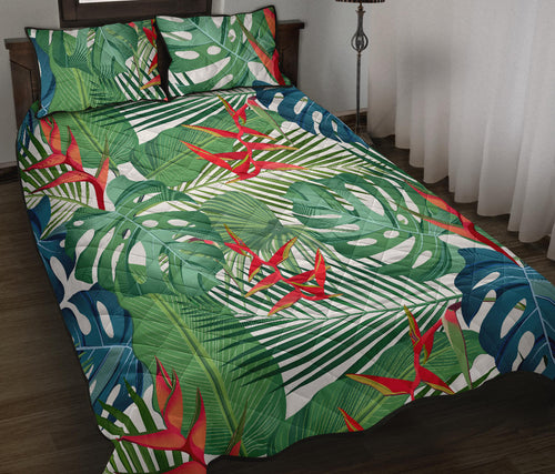 heliconia palm and monstera  leaves pattern Quilt Bed Set