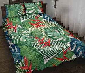 heliconia palm and monstera  leaves pattern Quilt Bed Set