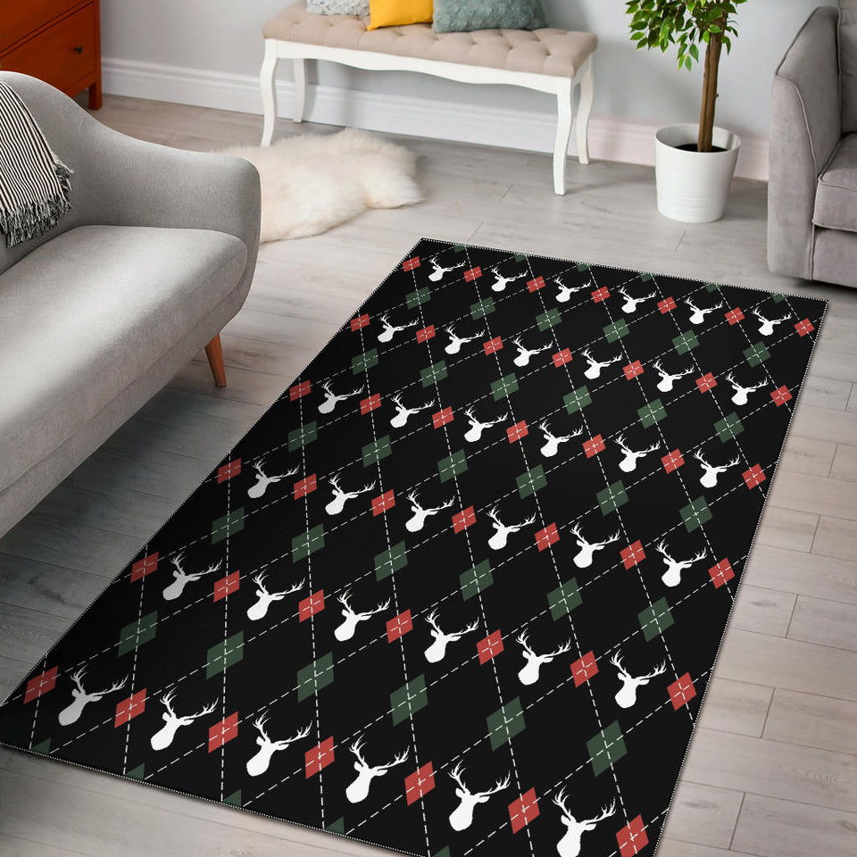 Deer Christmas New Year Pattern Argyle Area Rug