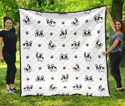 Cute French Bulldog Paw Pattern Premium Quilt